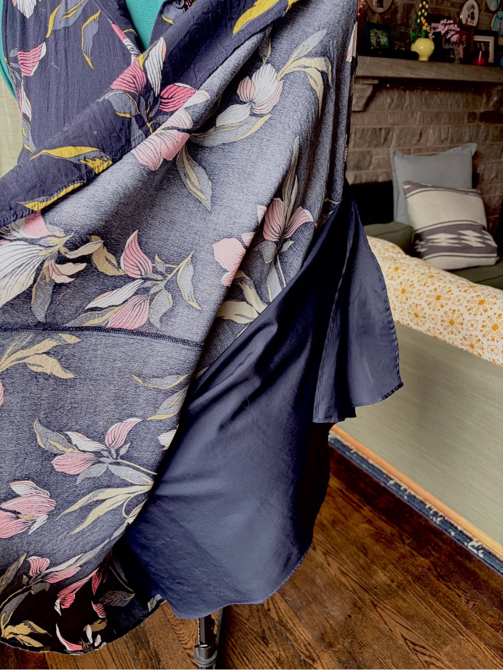 Ann Taylor Navy Floral Sleeveless Wrap-Style Midi Dress - Picture 7 of 7